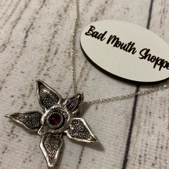 *Stranger Things Demogorgon Pink Rhodolite Garnet Sterling Silver Necklace - Picture 3 of 6